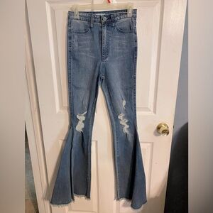 MuMu Blue Jeans Womens 26 Distressed Medium Wash Flare High Waist Berkely Bells